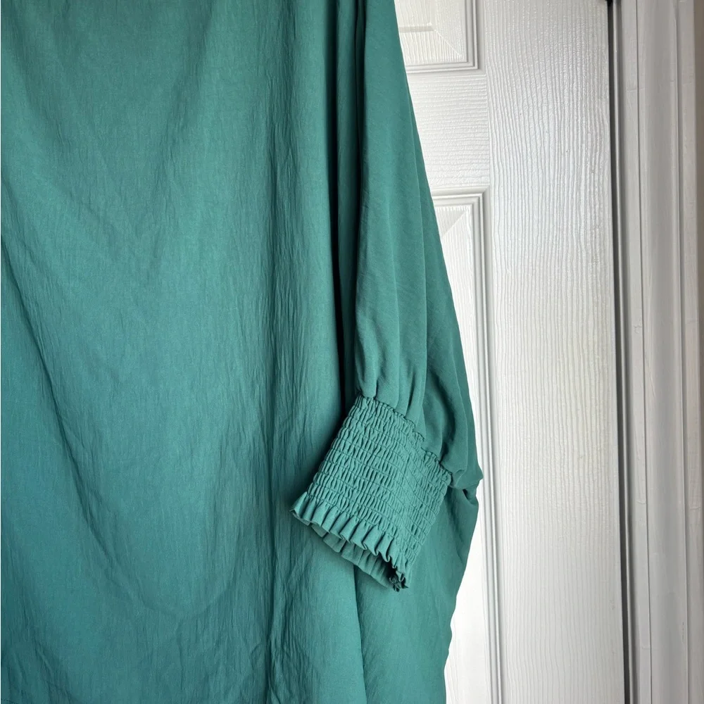 ODDY Teal Blouse with Ruched Sleeves - Picture 2 of 3